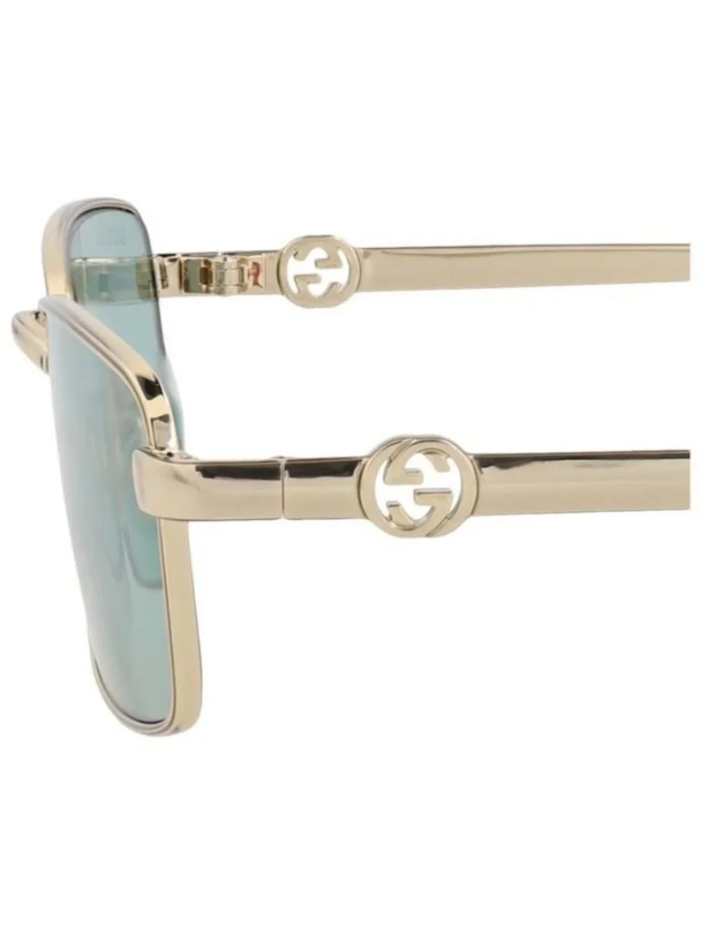 New Gucci Womens Square/Rectangle Gold Gold Green Fashion Designer Sunglasses